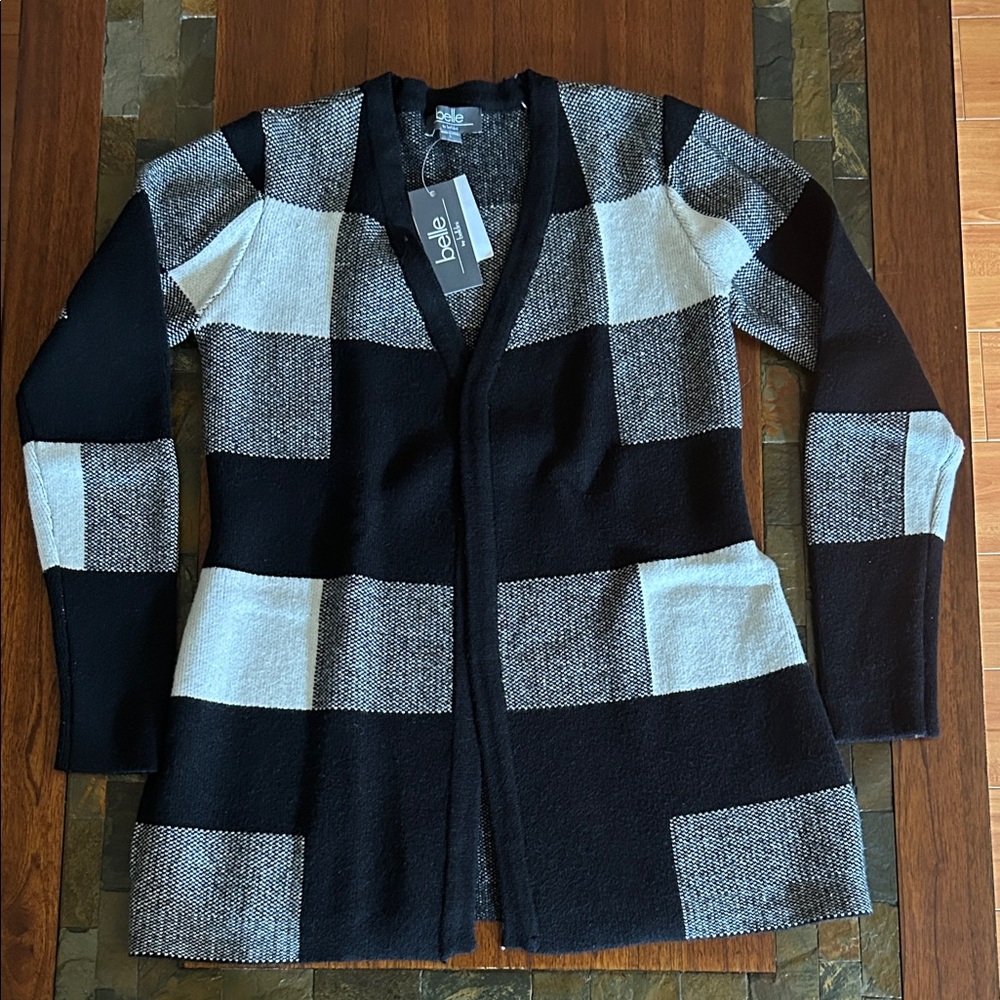 Belle by belldini Monochrome Checkered Knit Cardigan